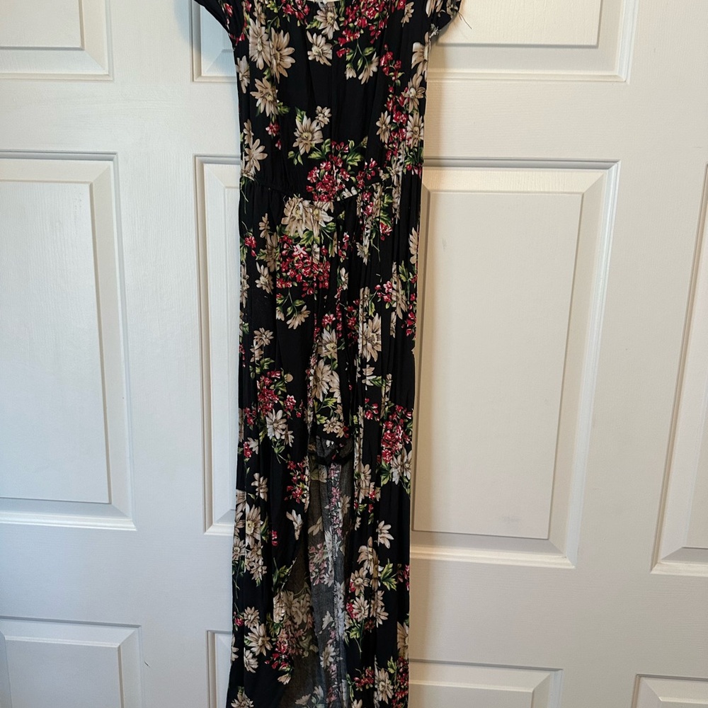 Black Floral ROMPER with Pink & Cream Blooms